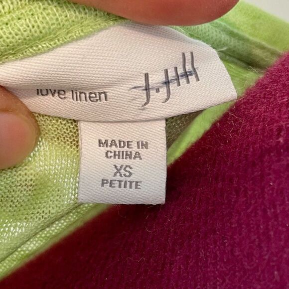 J. Jill Love Linen V-Neck Top Shirt Lime Mint Green XS Petite T-shirt - Picture 5 of 9